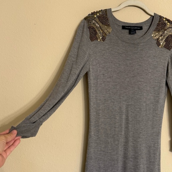 French Connection Gray Sweater Dress Beaded Shoulders Size 6 - Picture 7 of 15